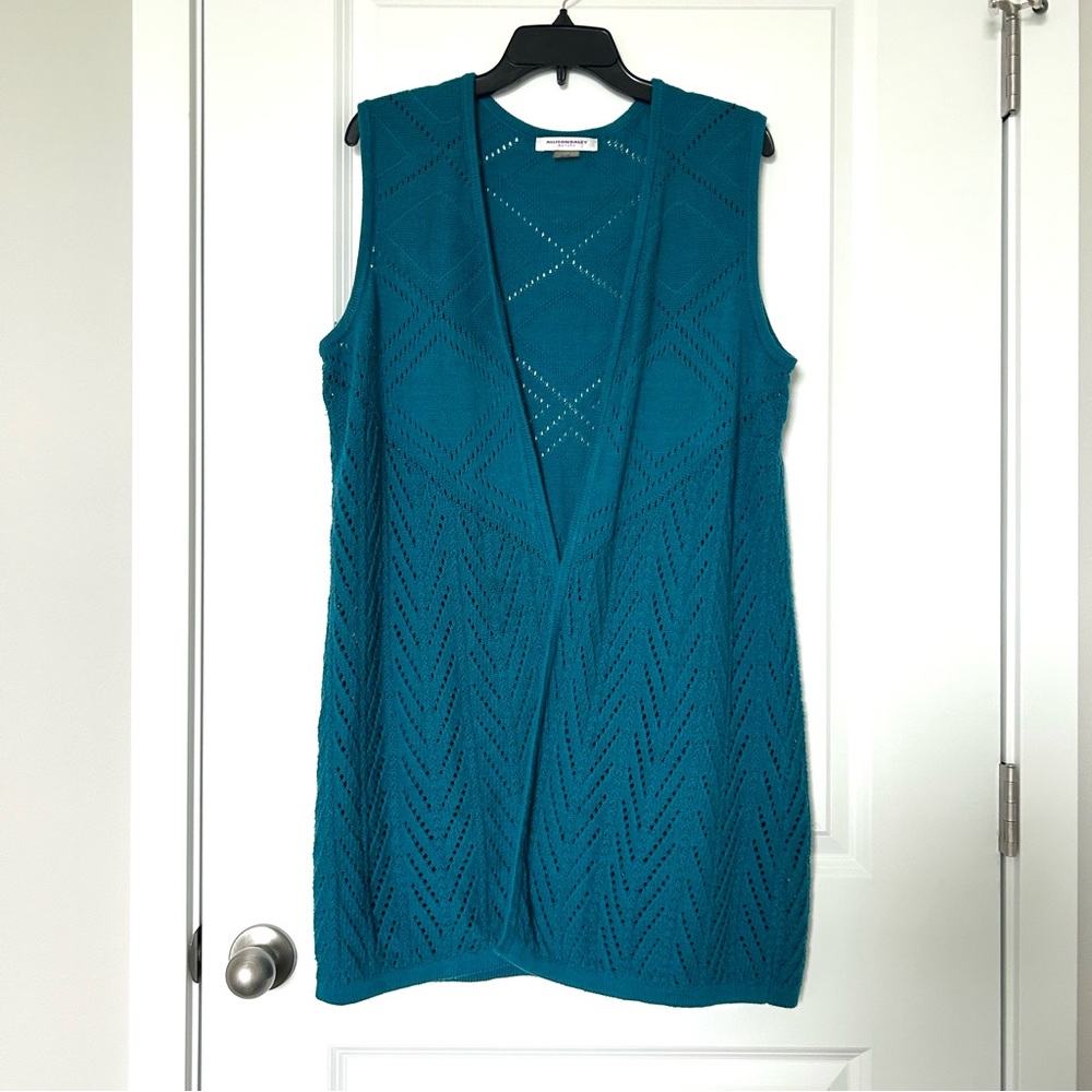 Allison Daley Turquoise Blue Knit Sleeveless Cardigan